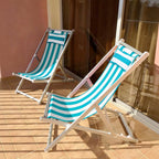 Beach Sling Chair Replacement Canvas, 16x44.5 Inch Folding Lounge Chair Fabric with Pillow for Beach/Sunbathing/Courtyard/Garden [Striped Sky Blue, Only Replacement]