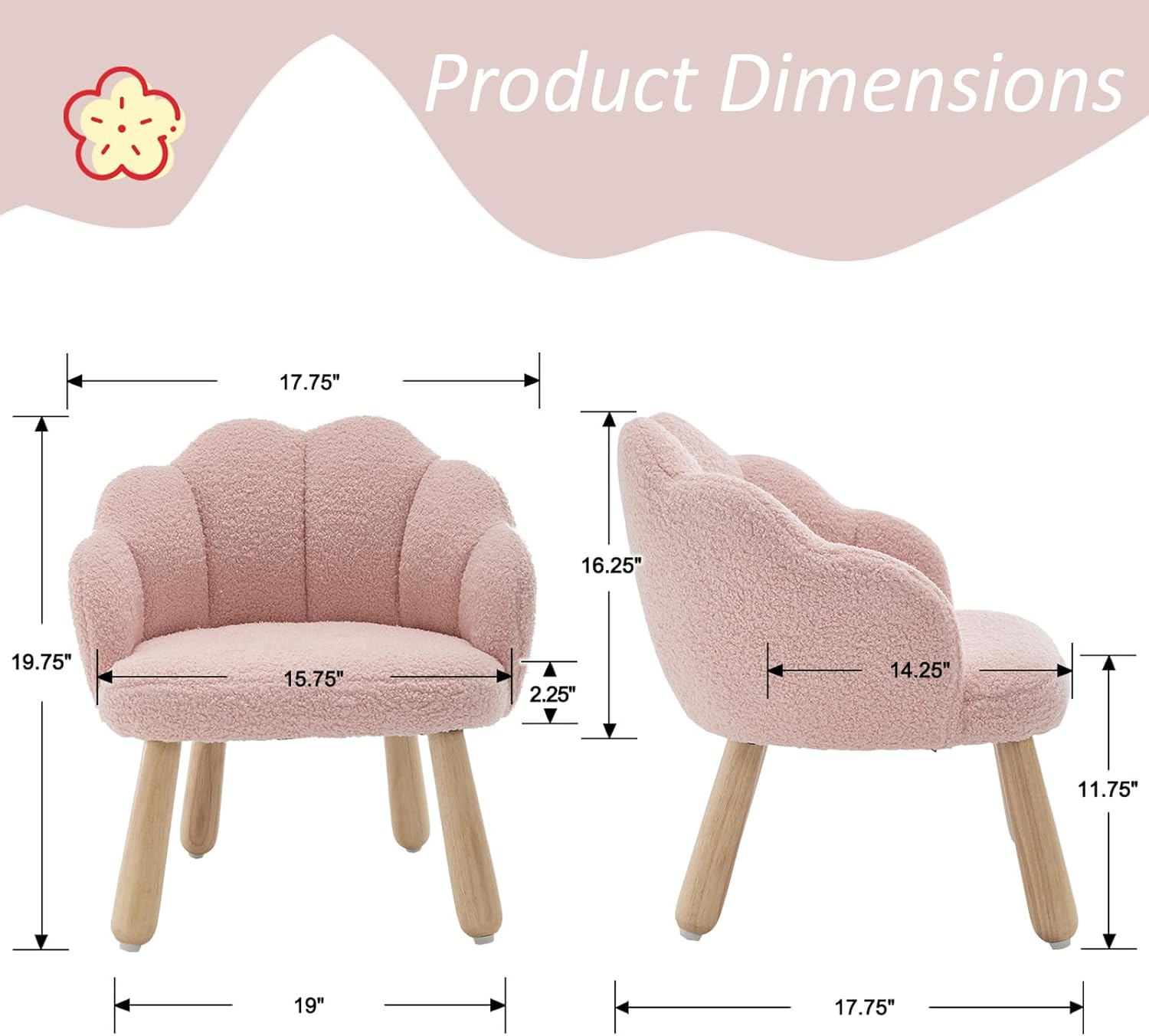 Pink Toddler Chairs, Kid Armchair, Toddler Chairs Comfy, Shepra Kids Chair for Children, Wooden Kids Chair, Kid Room Reading Chairs for Playroom/Living Room/Nursery, Pink