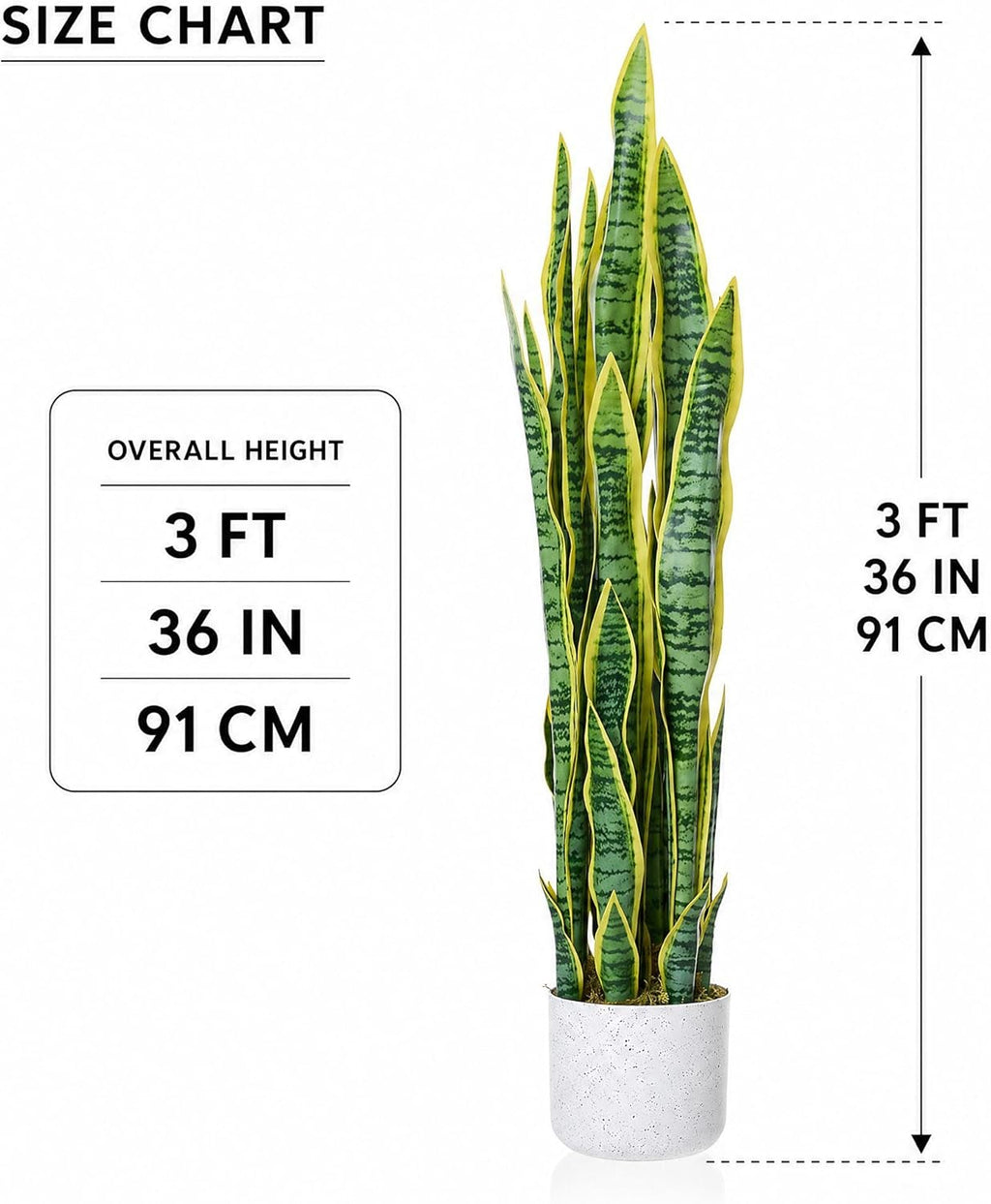 3FT Tall Artificial Trees, Fake Snake Plant with White Planter & 33 Realistic Leaves, Large Potted Artificial Sansevieria Mother in Law Tongue Plant, for Living Room Hallway Entryway