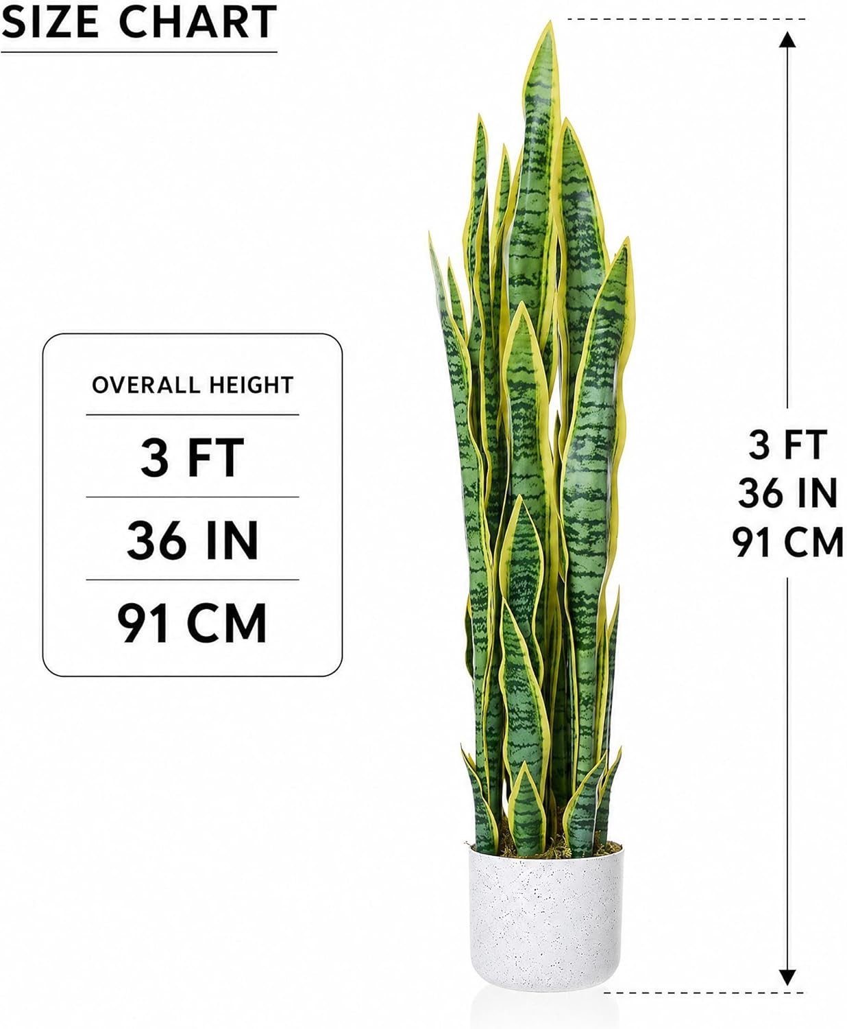3FT Tall Artificial Trees, Fake Snake Plant with White Planter & 33 Realistic Leaves, Large Potted Artificial Sansevieria Mother in Law Tongue Plant, for Living Room Hallway Entryway