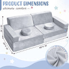 whiffee 10Pcs Kids Play Couch,Toddler Sofa,Modular Kids Couch for Playing, Creativing, Sleeping (Grey)