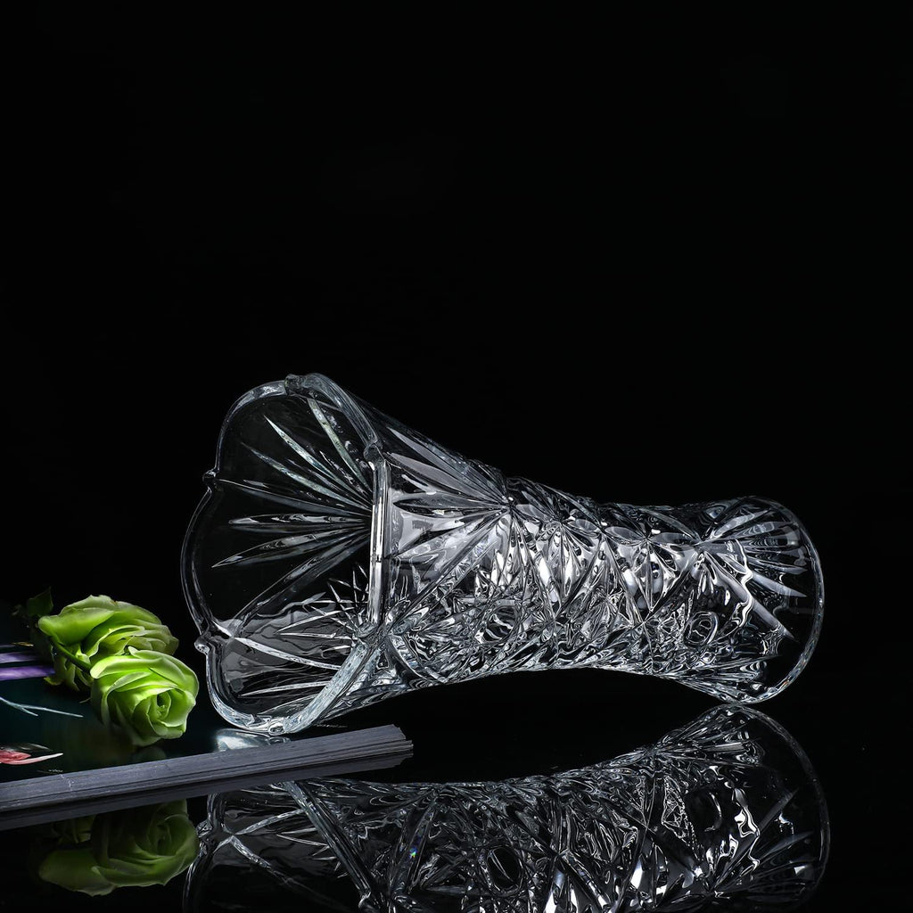 kanpura Clear Crystal Vase, Glass Flower Vase Thickening Design Suitable for Home Christmas Centerpieces Decor, Mothers Gift,9.2'' Tall(1 Piece)