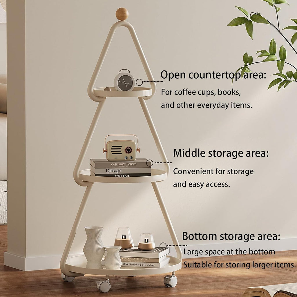 Tree-Shaped Side Table Metal 3-Tier End Table with Rolling Wheels Couch Tables for Small Space, Living Room, Bedroom Green