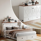 BALUS Full Size Murphy Bed with Mattress Included, 57'' W Murphy Bed Full with USB Charging Station & 2 Storage Drawers, Murphy Cabinet Beds for Living Room, Apartment, Home Office, Bedroom-White