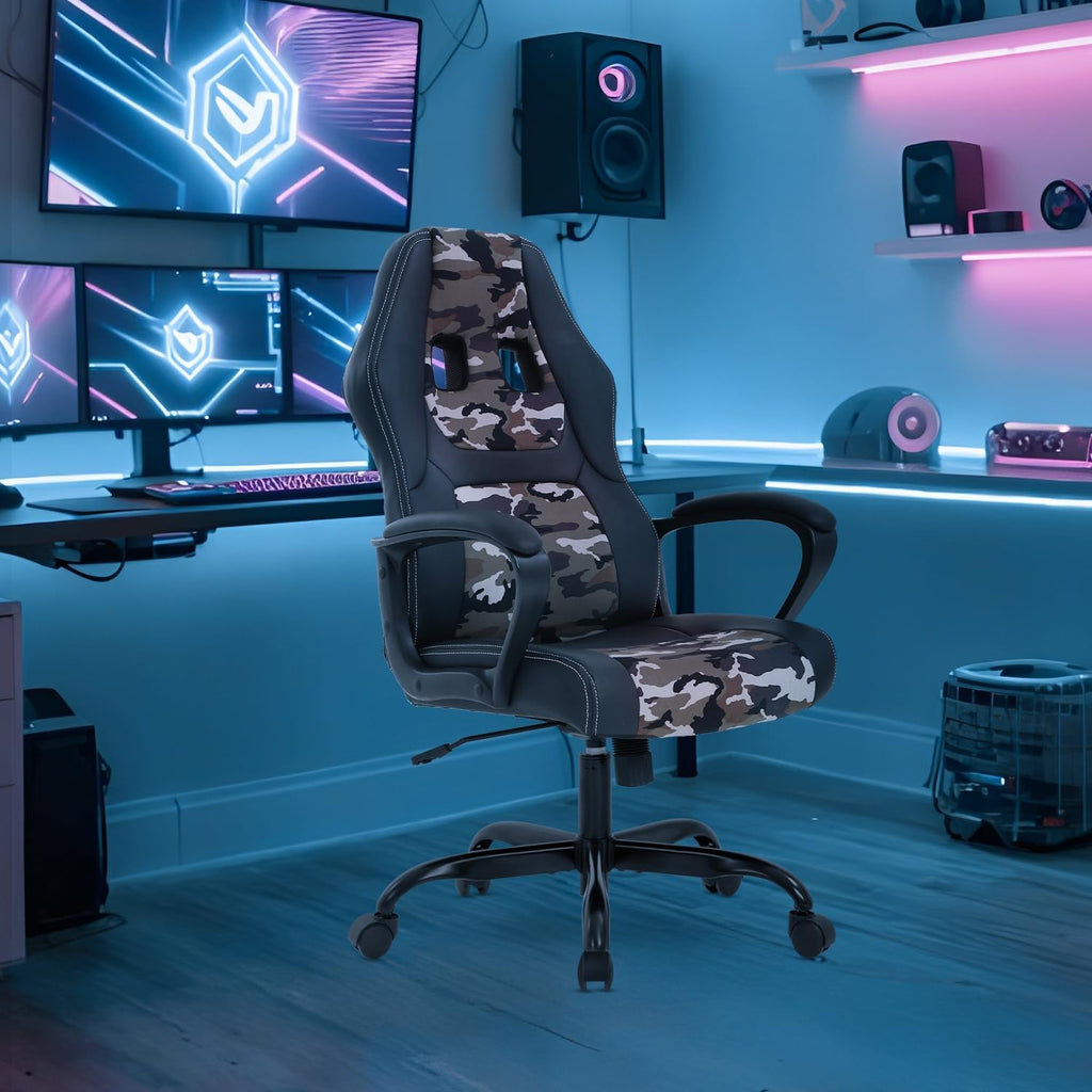 Computer Gaming Chair Office Ergonomic PC Chair Racing Chairs Writing Working High-Back PU Leather Swivel Adjustable Height Executive Chairs,Camo