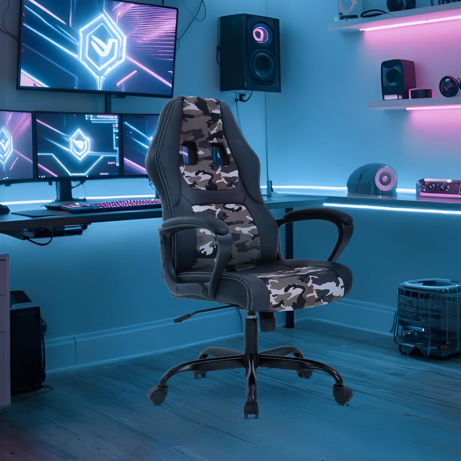 Computer Gaming Chair Office Ergonomic PC Chair Racing Chairs Writing Working High-Back PU Leather Swivel Adjustable Height Executive Chairs,Camo