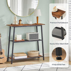 HOOBRO Narrow Console Table, 3-Tier Small Entryway Table with Storage Shelves, Behind Couch Sofa Table, Hallway Table for Entryway, Foyer, Hallway, Living Room, Rustic Brown and Black BF62XG01