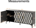 Anbuy Marble Buffet Cabinbet with Storage and 3 Drawers Sideboard Faux Marble Doors Buffet Dining Room Hallway Cupboard Console Table, Liquor/Accent Cabinet(Black)