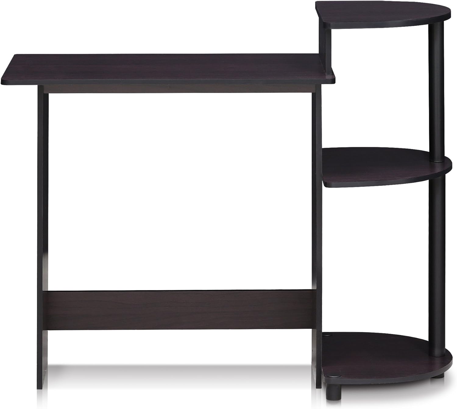 Furinno Compact 29-Inch Brown Computer Desk, Office Desk with 3 Side Shelves, Rectangular Home Office Desk, Gaming Desk for Home Office, Bedroom, Study Room, Dark Mocha