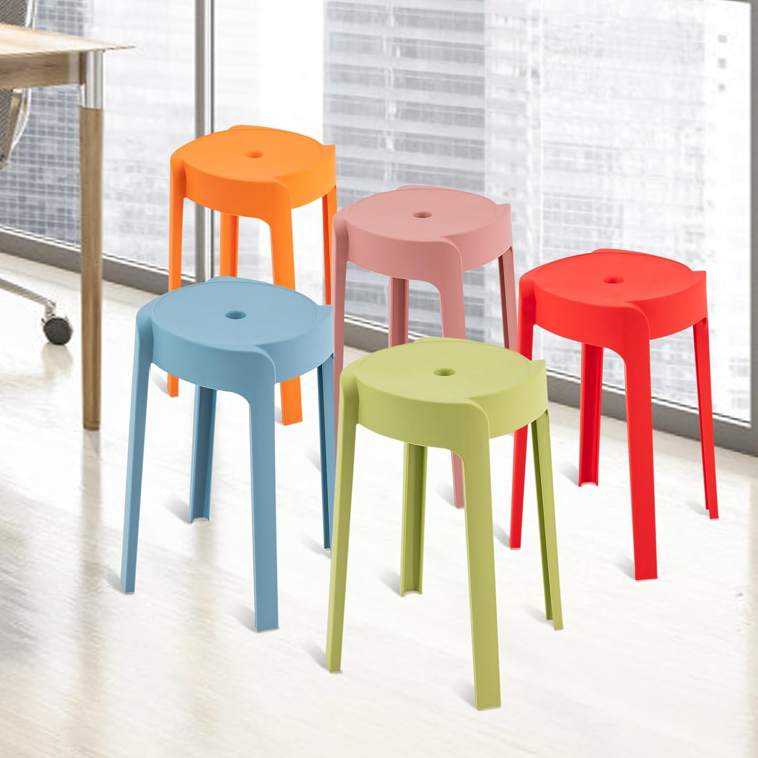 5 Pack Plastic Stackable Stools, 18 Inch Colorful Round Classroom Stools for School, Kindergarten, Home & Office
