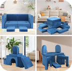 12pcs Modular Kids Play Couch,Kids Couch Building Fort Toddler Modular Sectional Sofa,DIY Creativing Convertible Foam Play Couch for Playroom Bedroom Furniture(Dark Blue,12PACK)