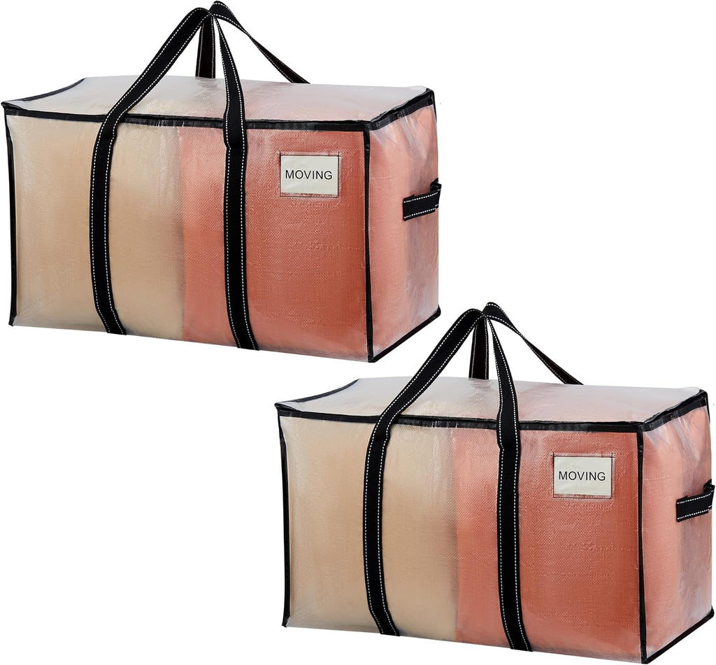 VENO 2 Pack Clear Moving Bags Heavy Duty, 90L Extra Large Transparent Storage Bags, 50lbs Loads, Zippers, Handles & Tag, Moving Boxes Alternative for College Dorm Essentials, Closet