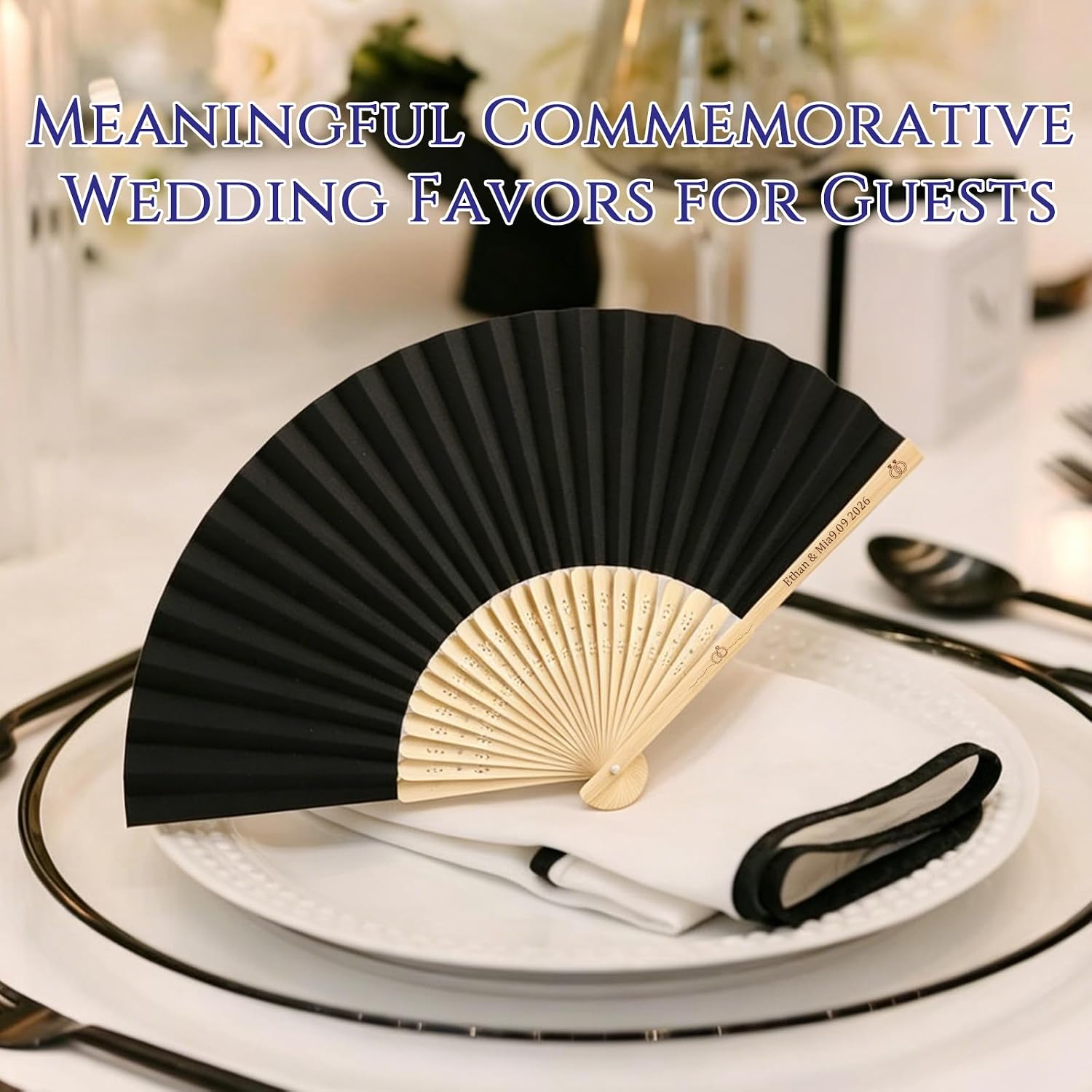HJX Personalized Wedding Fans for Guests Custom Engraved Bulk Paper Folding Fans Favors for Party