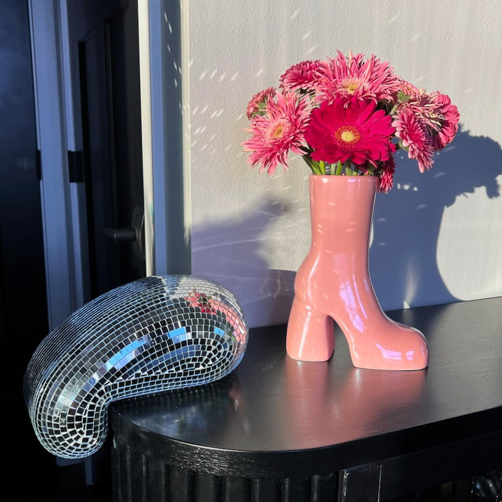 Reimagine Discovery Pink Boot Vase, Maximalist Ceramic Flower Vase, Pink Room Decor for Office, Bedroom & Living Room, Aesthetic Room Decor for Desk, Shelf, Table, Bar & Vanity