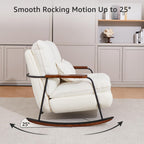 zyz Oversized Nursery Rocking Chair with Pillow, Teddy Upholstered Rocker Chair with Solid Wood & Steel Frame, 25° Gentle Rocking Accent Chair with DIY Ottoman Footrest for Living Room Bedroom, White