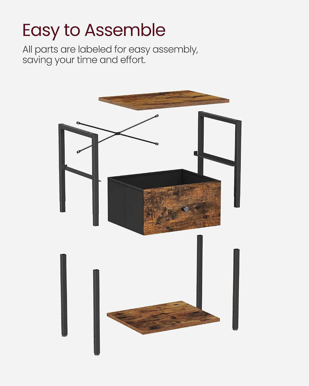 VASAGLE Nightstands, Set of 2 Side Tables with Fabric Drawer, 24-Inch Tall End Tables with Storage Shelf, Bedroom, Rustic Brown and Black ULGS221B01V1