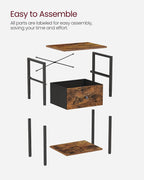 VASAGLE Nightstands, Set of 2 Side Tables with Fabric Drawer, 24-Inch Tall End Tables with Storage Shelf, Bedroom, Rustic Brown and Black ULGS221B01V1