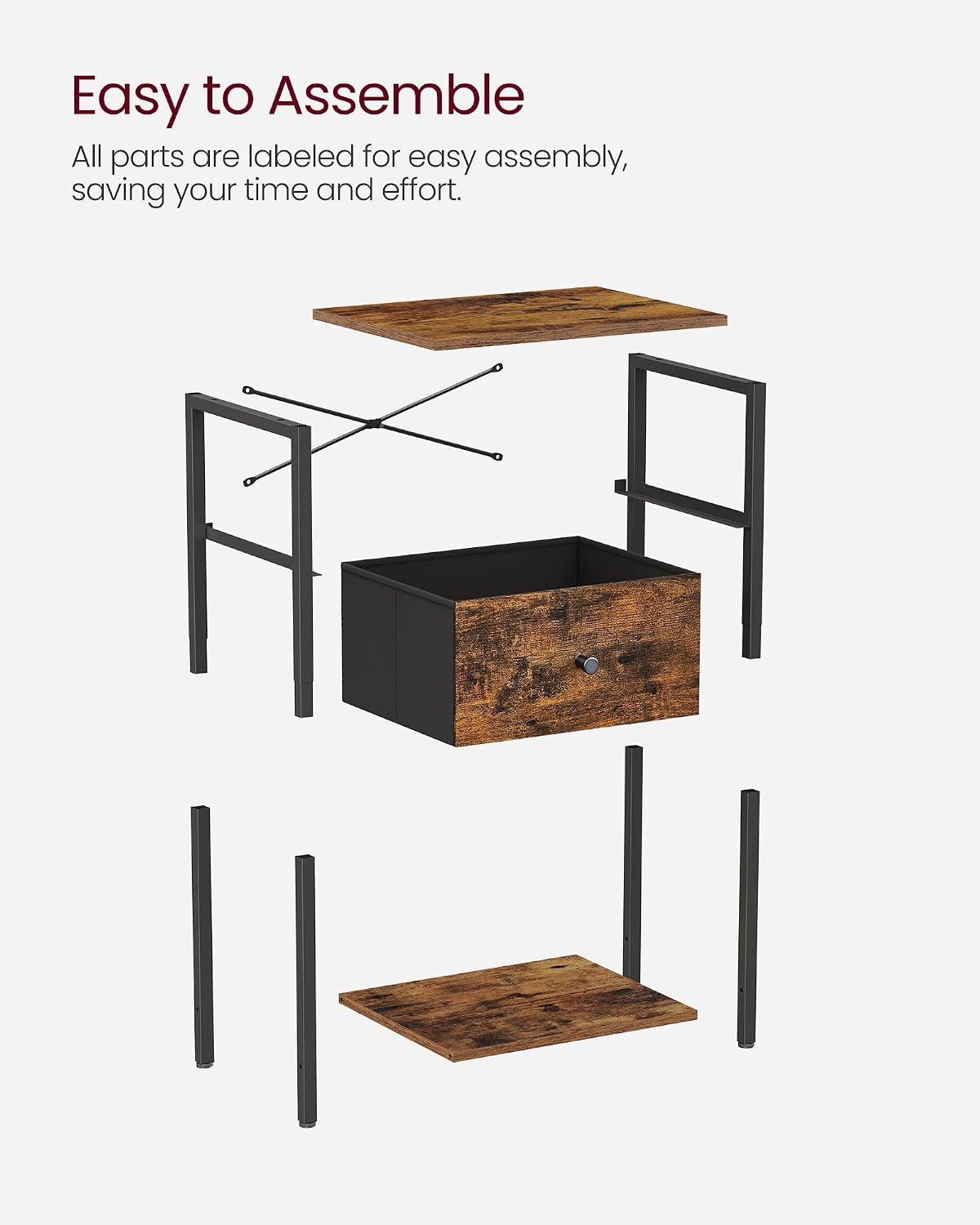 VASAGLE Nightstands, Set of 2 Side Tables with Fabric Drawer, 24-Inch Tall End Tables with Storage Shelf, Bedroom, Rustic Brown and Black ULGS221B01V1