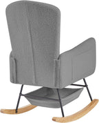 Grey Teddy Rocking Chair Outdoor Adulto Bedroom Nursery Indoor Wooden,A3 | Soft teddy fabric surface, high backrest, well-placed armrests, easy assembly with detailed instructions
