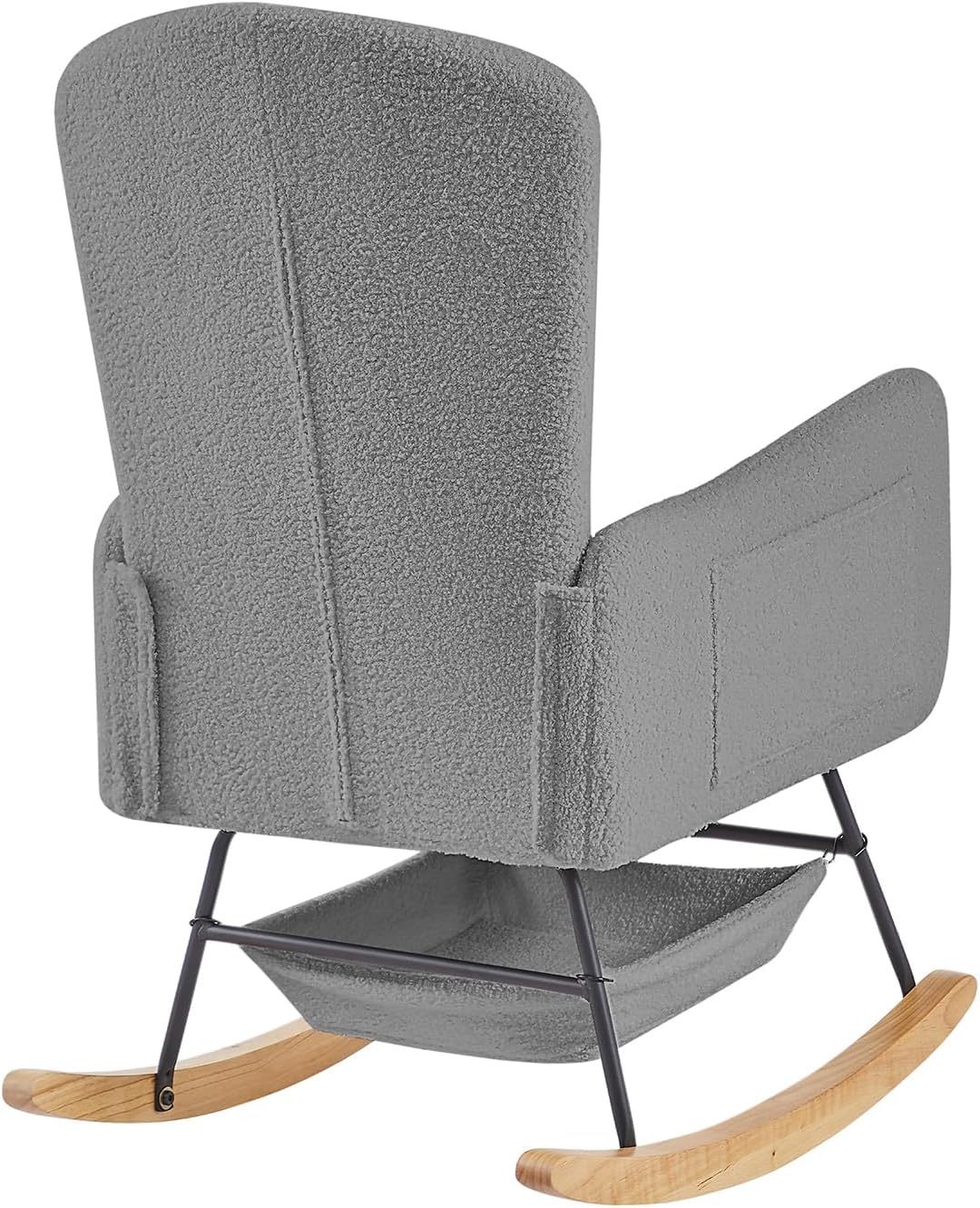 Grey Teddy Rocking Chair Outdoor Adulto Bedroom Nursery Indoor Wooden,A3 | Soft teddy fabric surface, high backrest, well-placed armrests, easy assembly with detailed instructions