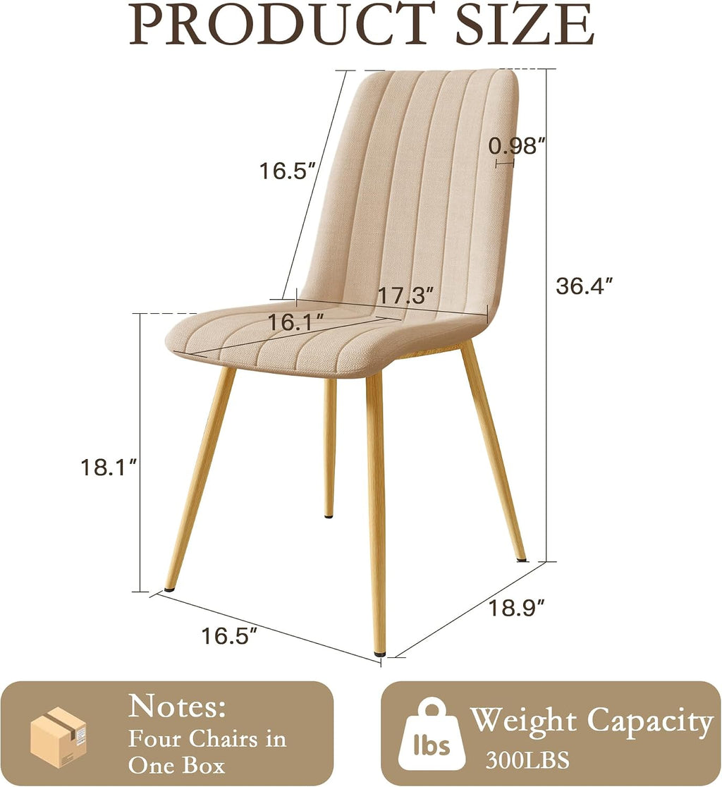 High Back Upholstered Dining Chairs Set of 4, Beige | Breathable Linen Fabric, Sturdy Metal Frame, Modern Dining Chairs for Kitchen Dining Room & Cafe, 300lbs Capacity, Save-space