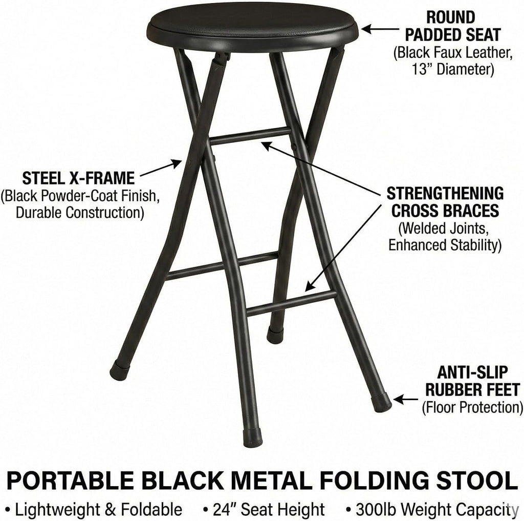 Folding Stool,Back 24-Inch Stool,Portable Stool,with 200lb Capacity for Kitchen or Rec Room - Portable Indoor Counter Bar Stools