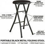 Folding Stool,Back 24-Inch Stool,Portable Stool,with 200lb Capacity for Kitchen or Rec Room - Portable Indoor Counter Bar Stools