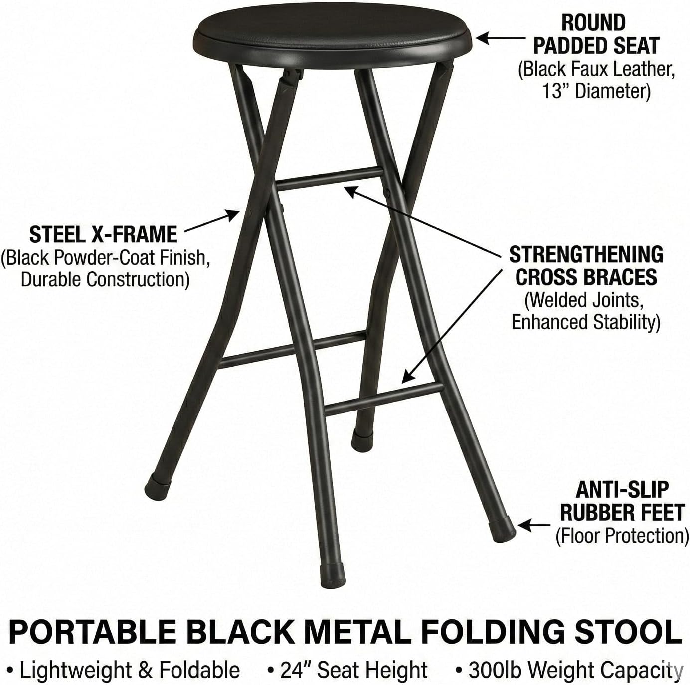 Folding Stool,Back 24-Inch Stool,Portable Stool,with 200lb Capacity for Kitchen or Rec Room - Portable Indoor Counter Bar Stools