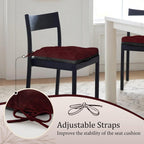 Cozyide Chair Cushions for Dining Chairs, 17" x 17" Non-Slip Kitchen Chair Pads with Adjustable Ties, Indoor Chair Cushions for Dining Room, Burgundy (Pack of 4)