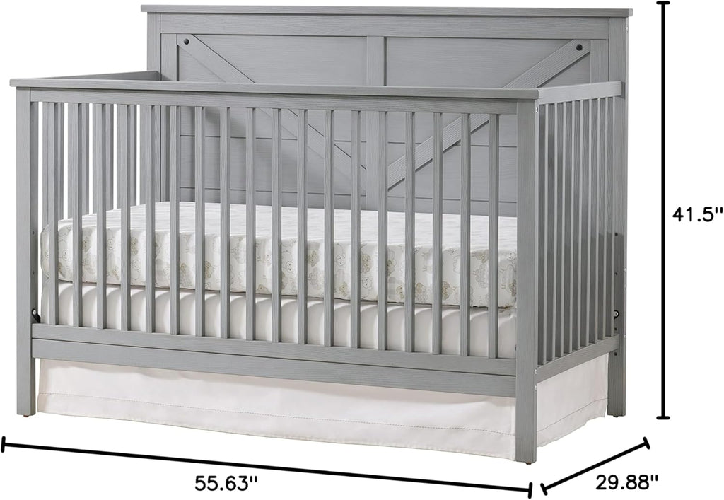 Oxford Baby Montauk 4-in-1 Convertible Crib, Farmhouse Gray, GreenGuard Gold Certified