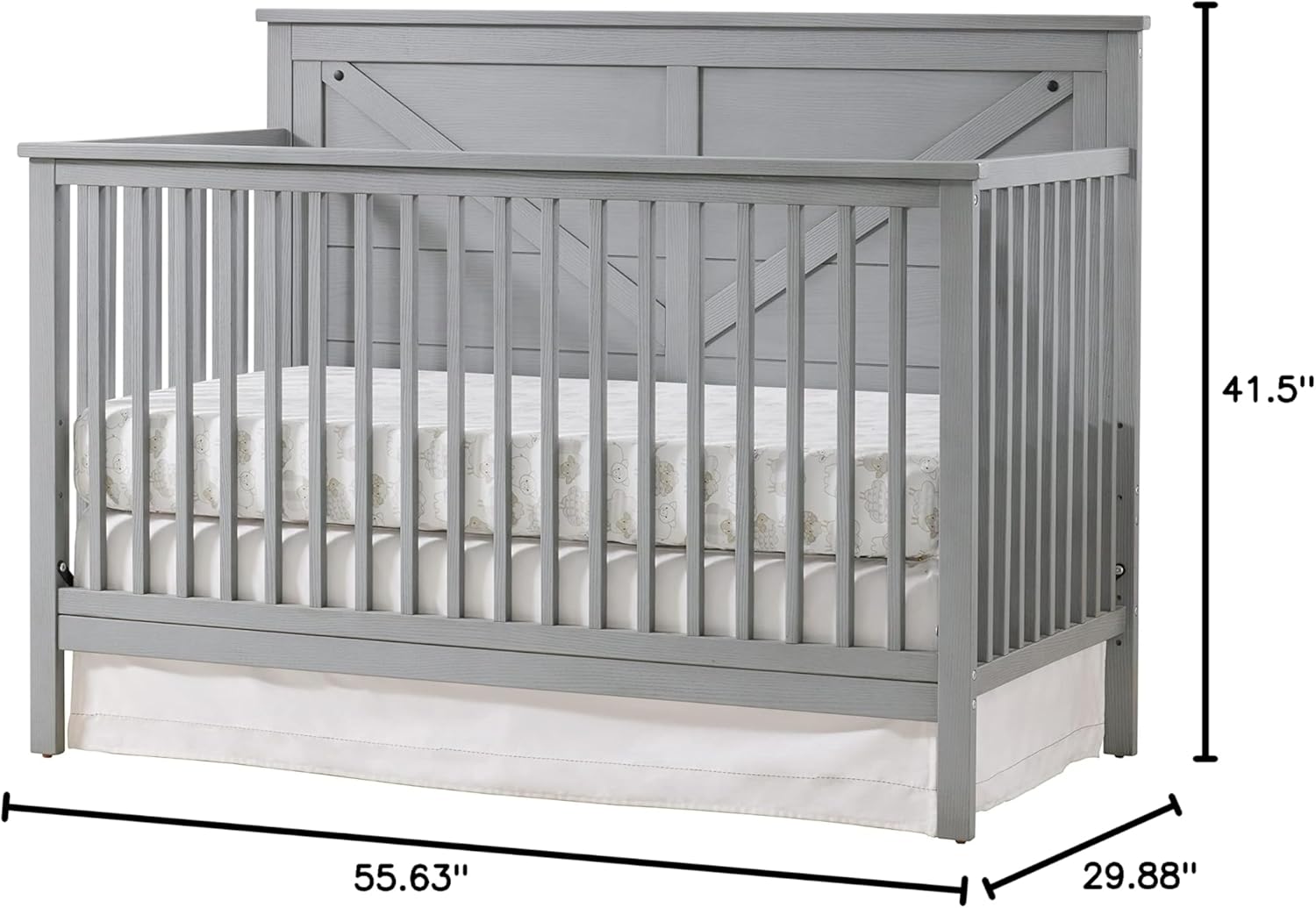 Oxford Baby Montauk 4-in-1 Convertible Crib, Farmhouse Gray, GreenGuard Gold Certified