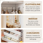 PAKASEPT 3 Doors Armoire Wardrobe Closet, 72.83" H Bedroom Armoires | Clothing Storage Cabinet with Mirror & Lights, 3 Drawers, Hanging Rod & Shelves for Bedroom