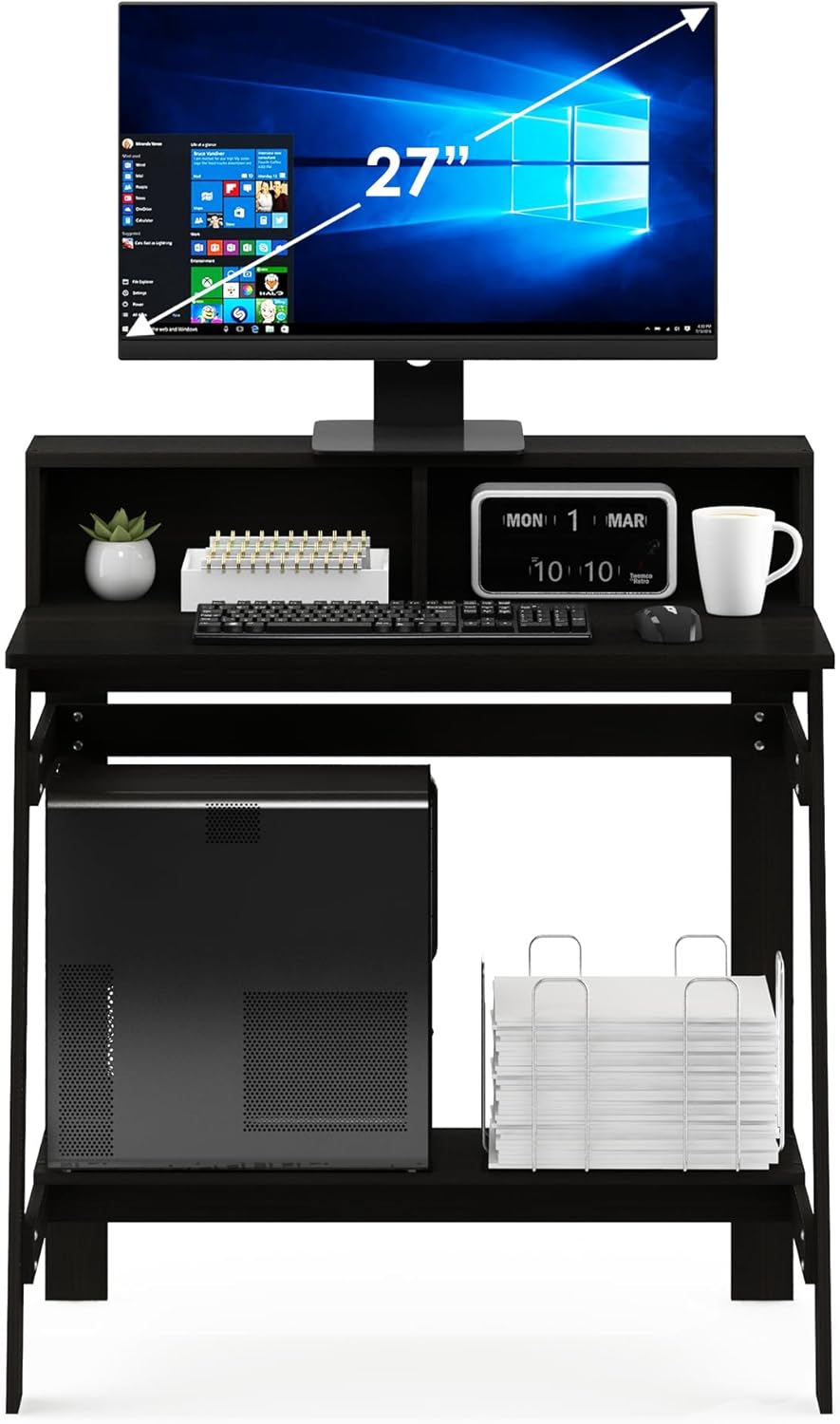 Furinno Simplistic 32-Inch Black Computer Desk, Small Office Desk, Rectangular Home Office Desk with Shelf, Gaming Desk for Home Office, Bedroom, Study Room, Black Espresso