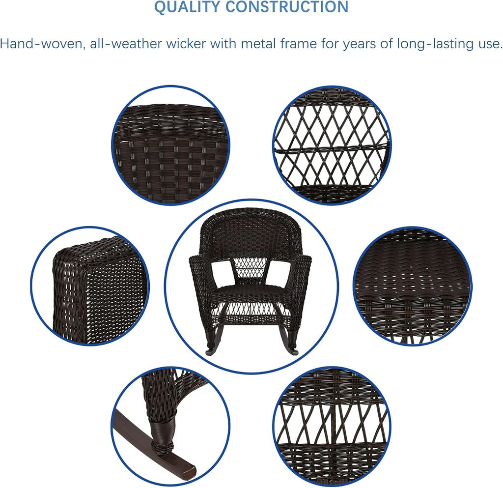 Jeco 3 Piece Rocker Wicker Chair Set, Espresso