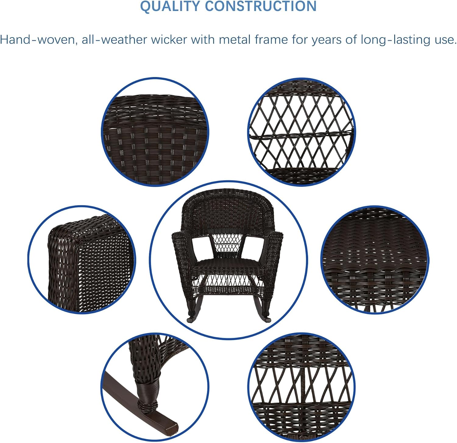 Jeco 3 Piece Rocker Wicker Chair Set, Espresso