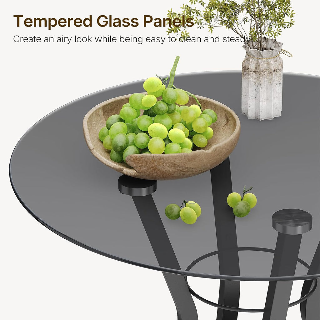 YATINEY Bar Table, 2-Tier Round High Top Table, Pub Table, Home Bar Counter Height, Bistro Tables, for Kitchen, Living Room, Meeting Room, Pub, Transparent and Black BT03BK
