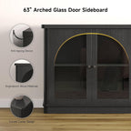 ONBRILL 63 Inch Sideboard Buffet Cabinet, Modern Arched Buffet with Glass Doors, Large Curved Cabinets with Storage, Console Credenza w/Adjustable Shelves for Living Room, Kitchen, Entryway, Black