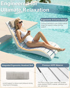 NAVINE Pool Lounge Chairs Set of 2, HDPE Adjustable Chaise Chairs with Headrest, Weighted Fade-Resistant Pool Chairs and Lounger for Baja Ledge，Poolside and Deck, White