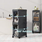 2 Tier Slim Bathroom Storage Cabinet, Foldable and Movable, Black | Tools Free, ABS and PET, Magnetic Clear Door, Adjustable Shelves, Lockable Wheels, Water Resistant, For Narrow Space