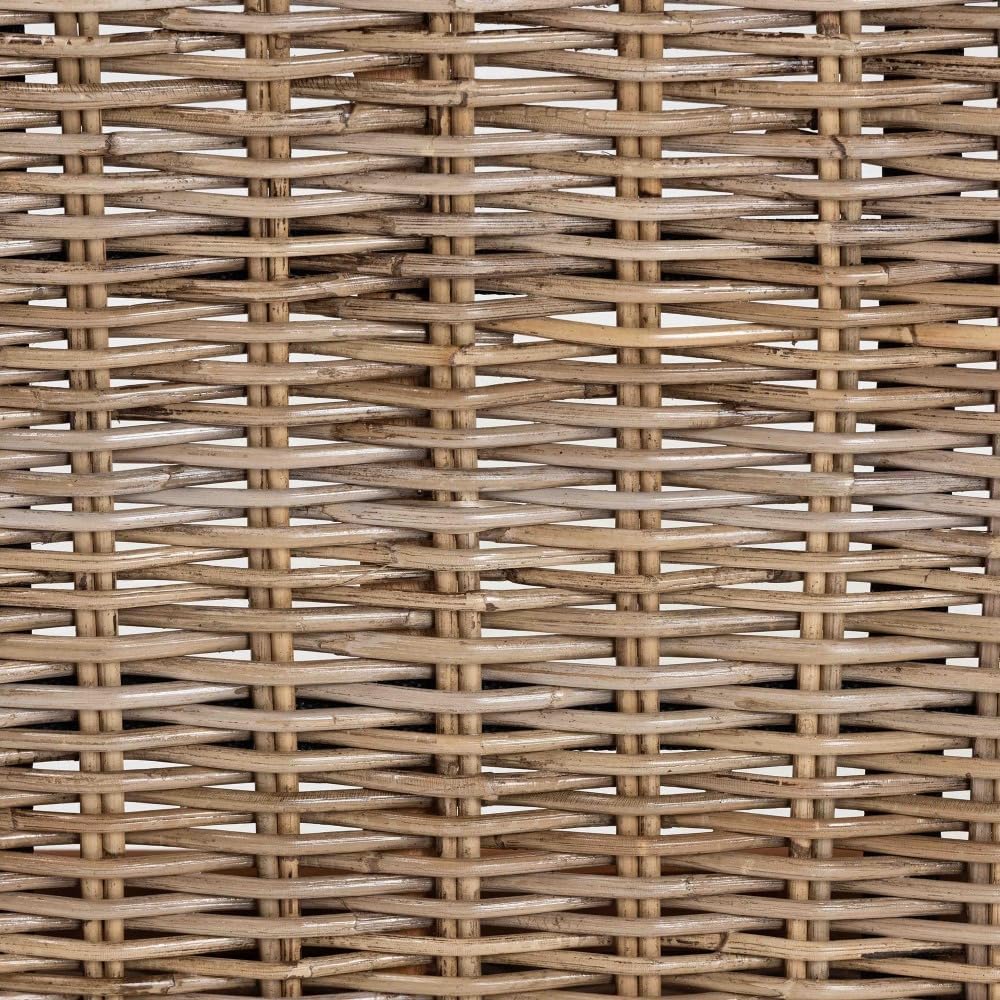 Accent Bench with Natural Kubu Rattan and Grey Acacia Wood for Living Room Entryway