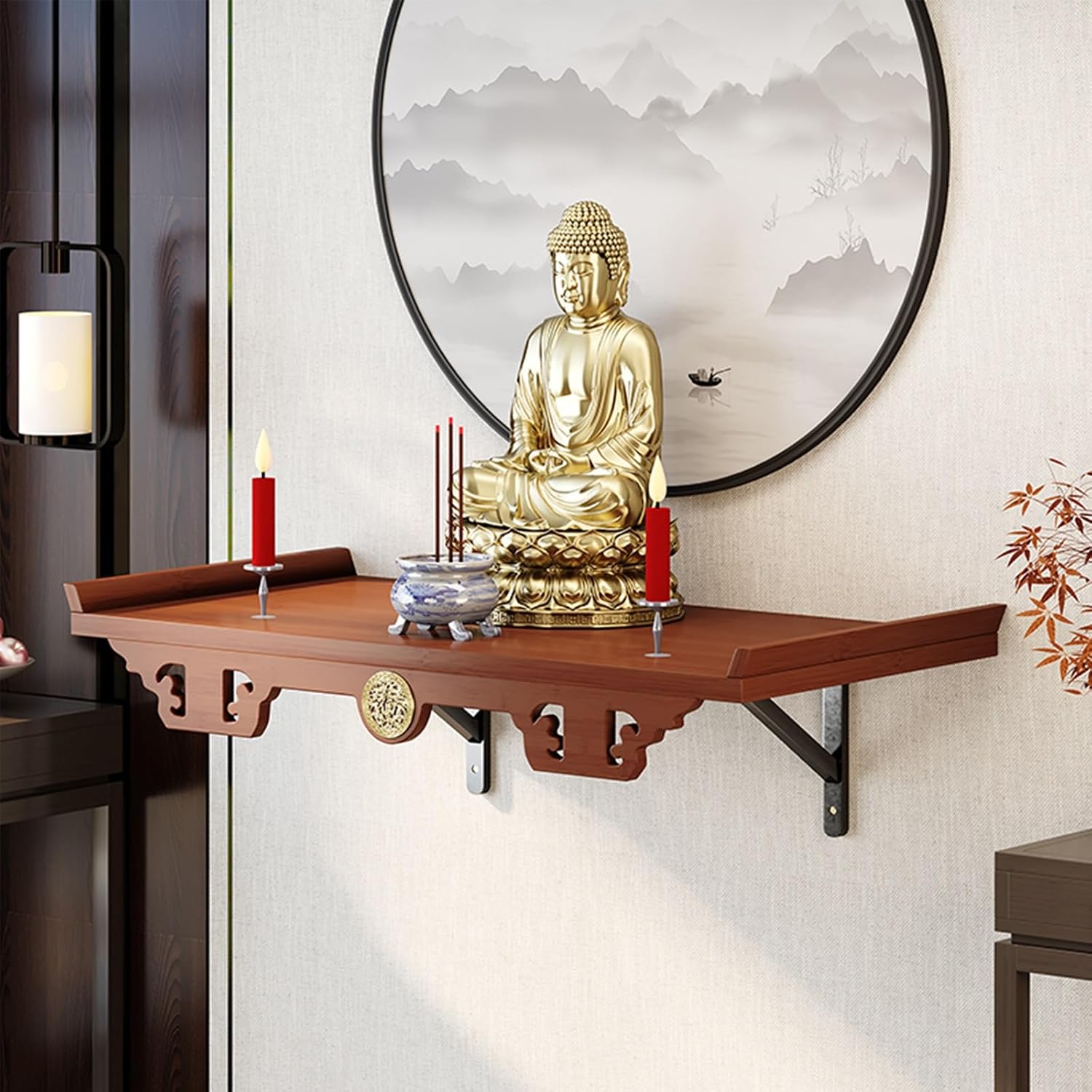 Altar Table, Shrine Wall-Mounted, Personal Shrine Meditation Table, Buddha Altar Shelf Wood Furniture, Home Decor, Used to Place Photos, Souvenirs