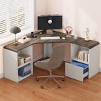 L Shaped Desk with Power Outlets & USB C Port, 59'' Reversible L-Shaped Computer Desk with File Drawer for Letter Legal Size, Corner Office Desk with Storage Shelves, Rounded Corners, White