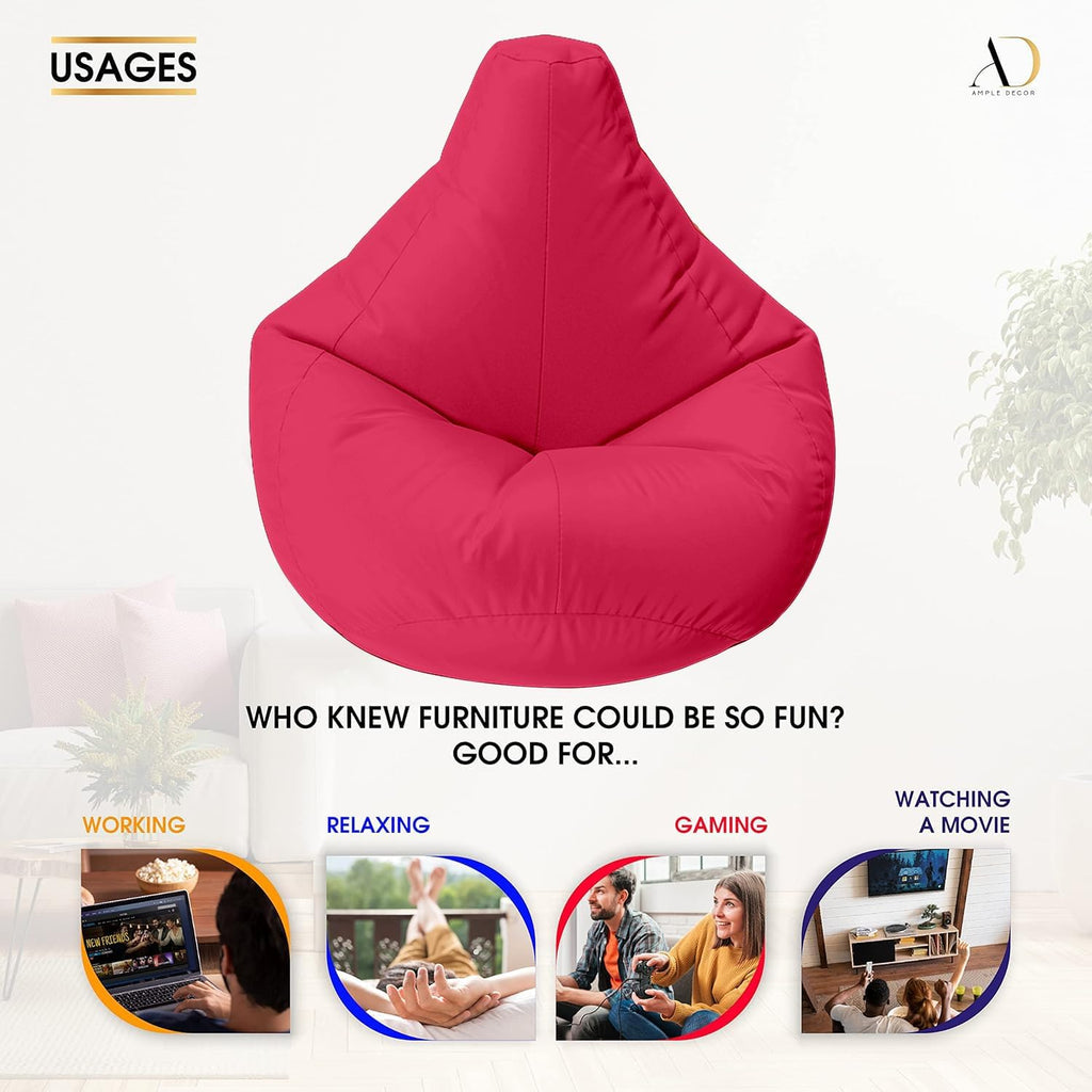 Ample Decor Bean Bag Cover (Filler Not Included), Plush Toys Storage Soft Leatherette, Durable Construction Sturdy Zipper, Ideal for Children and Teenagers - Pink