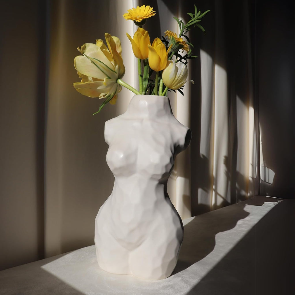 Reimagine Discovery Female Body Vase, Clean Girl Aesthetic Room Decor, Modern Home Decor Ceramic Flower Vase for Living, Bedroom & Office, Minimalist Decorative Vase Body Sculpture (Matte White)