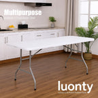 Luonty 6ft Folding Table – Heavy Duty Plastic Table for Patio, Events, or Camping – Portable, Weather-Resistant, Easy to Store – Holds up to 330 lbs