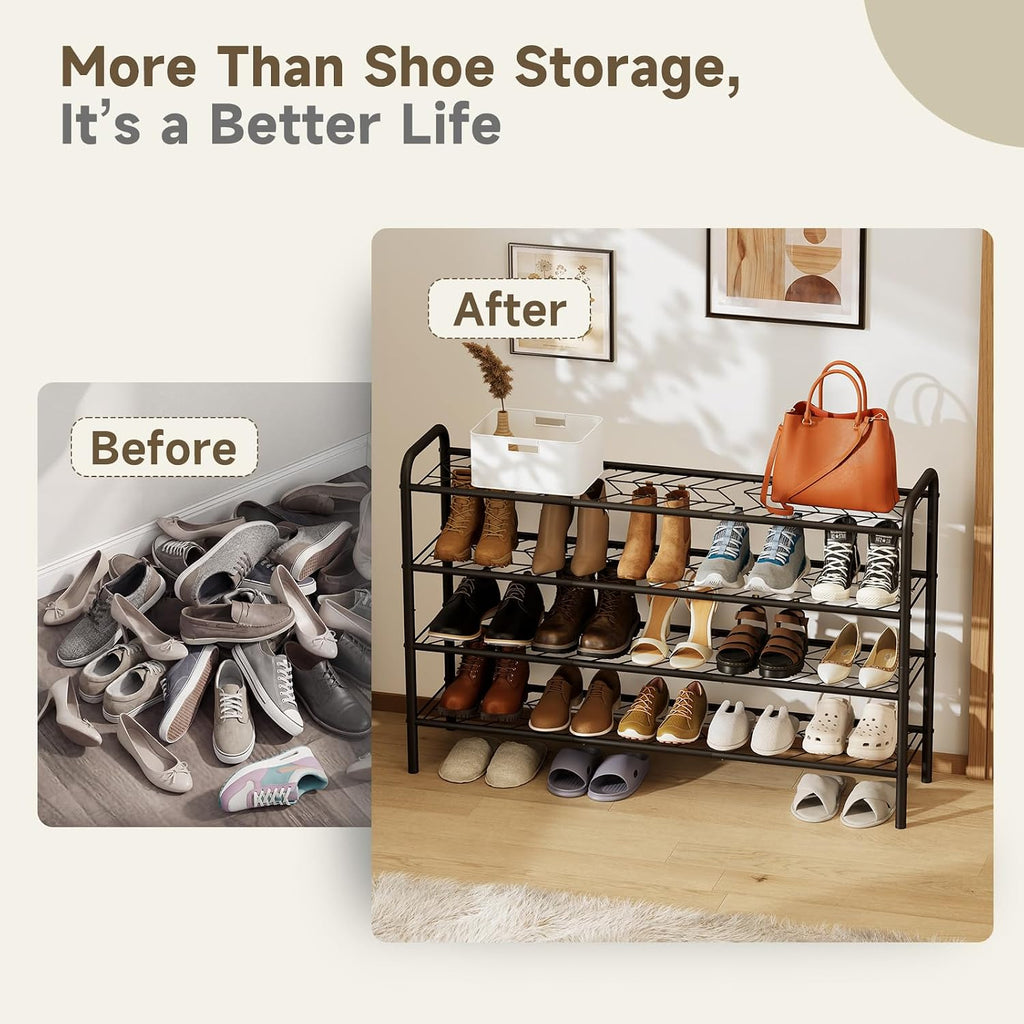 Shoe Rack,Long Shoe Organizer for Closet,Wide Shoe Storage for Entryway,4 Tier Sturdy Metal Free Standing Shoe Shelf