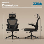 SeekFancy Ergonomic Office Chair M903, Computer Desk Chair | High Back Mesh Office Chair with Adjustable Lumbar Support, Headrest, Flip-Up Armrests, Wheels, 330LBS Capacity, Black