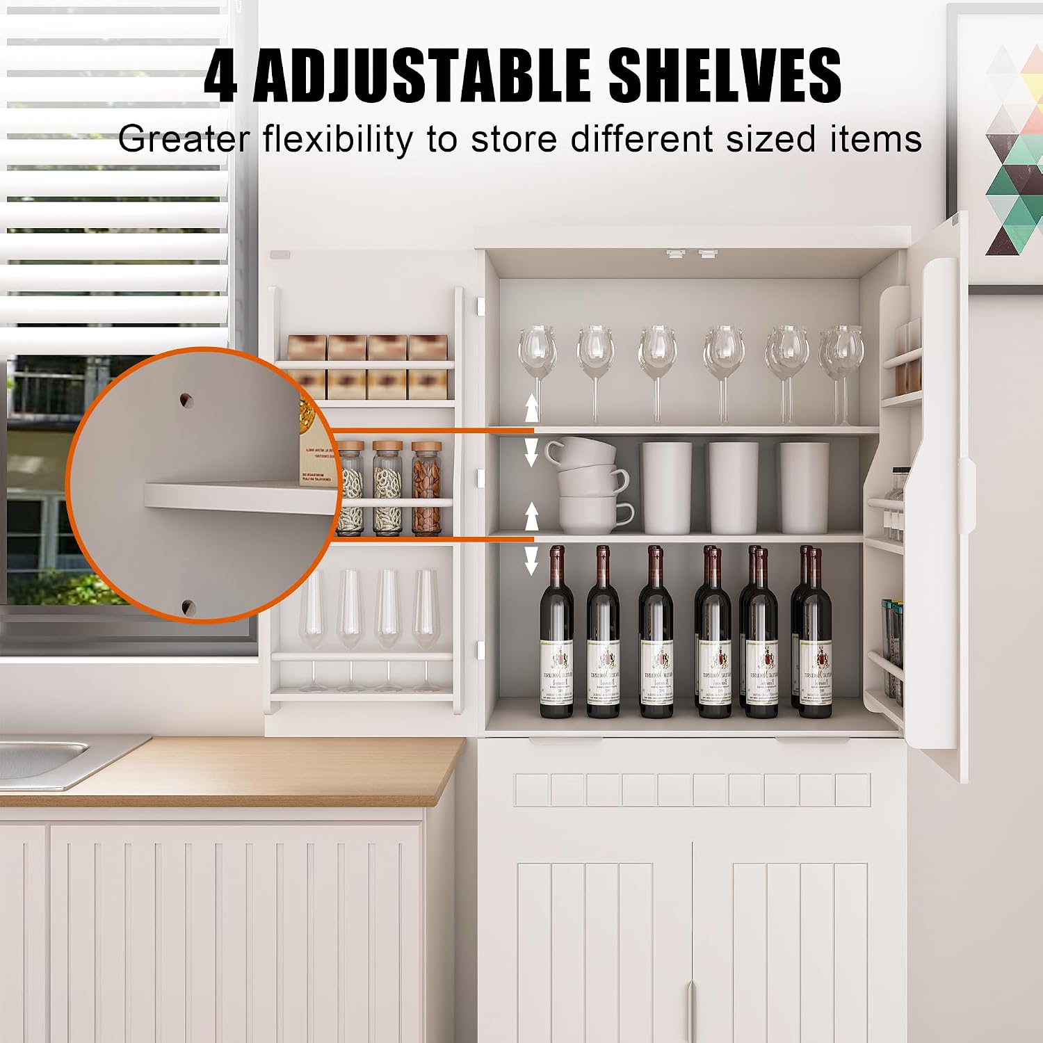 Pantry Cabinet, 71.65" Tall Storage Cabinet with Drawer, 2 Cabinets & 6 Door Shelves, Adjustable Shelves, Freestanding Cupboard for Kitchen, Living Room, Bathroom, Farmhouse Style, White