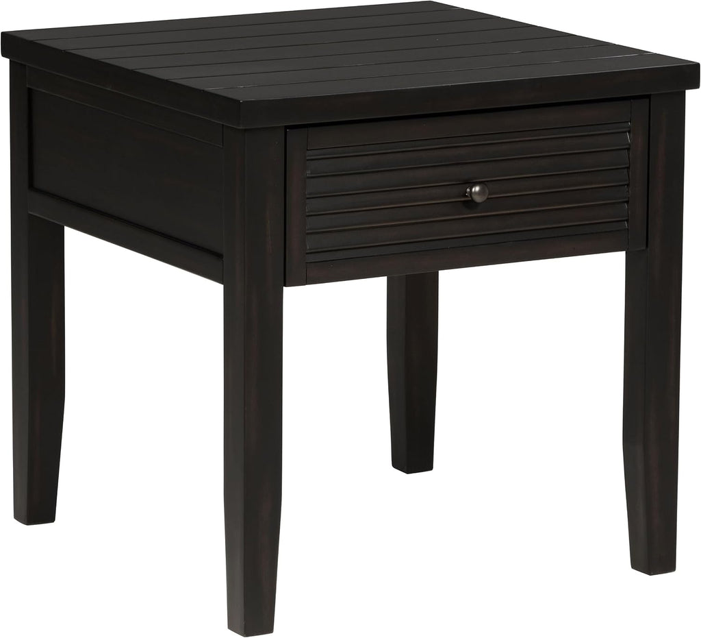 Sutter, End Table, Side Table, Java Pine Veneer Accent Table, Square Living Room Table with 1 Drawer, Planked Top, 24 Inches Wide