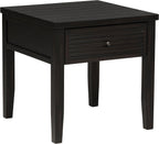 Sutter, End Table, Side Table, Java Pine Veneer Accent Table, Square Living Room Table with 1 Drawer, Planked Top, 24 Inches Wide
